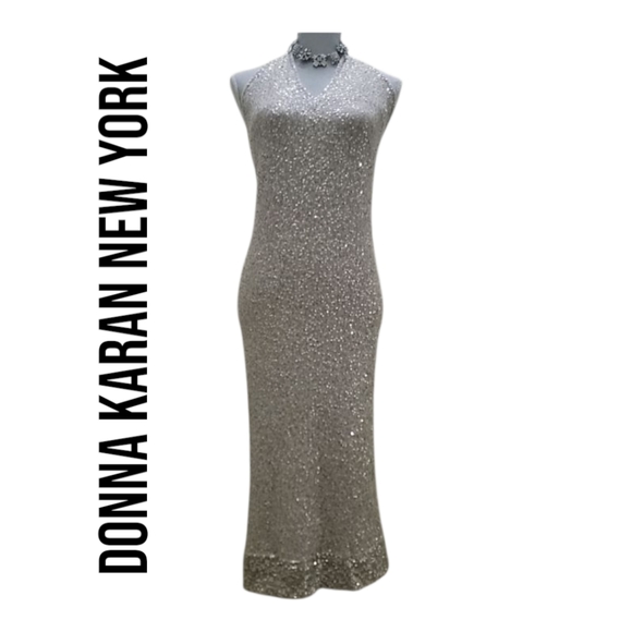 Donna Karan Sequins Long Dress With Lining Inside good condition size medium - Picture 2 of 10